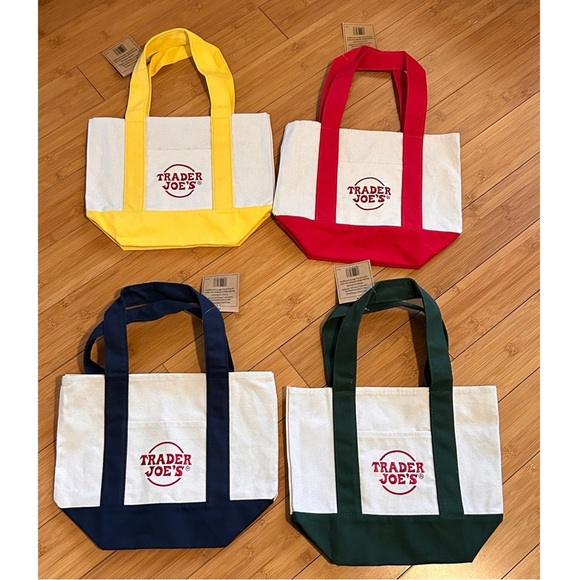 Trader Joe’s Handbags - Trader Joe’s Mini Canvas Tote Bag Set Of 4 - Brand New Red, Yellow, Blue…